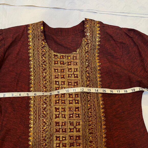 INDIAN Women's MEDIUM PANT SUIT w GORGEOUS GOLD GLITTER SPARKLE TRIM -LIKE NEW - Picture 4 of 11